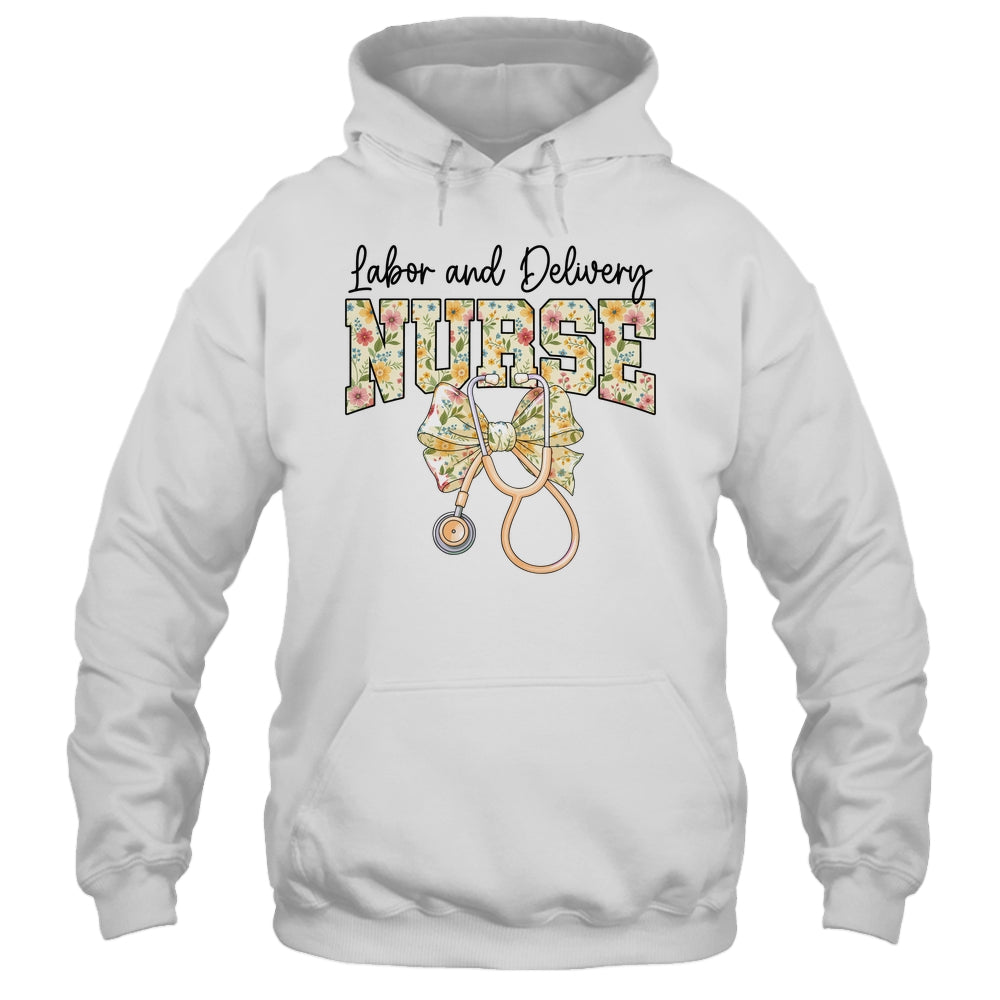 Labor And Delivery Nurse Stethoscope Coquette Bow Graduation Shirt & Tank Top | siriusteestore
