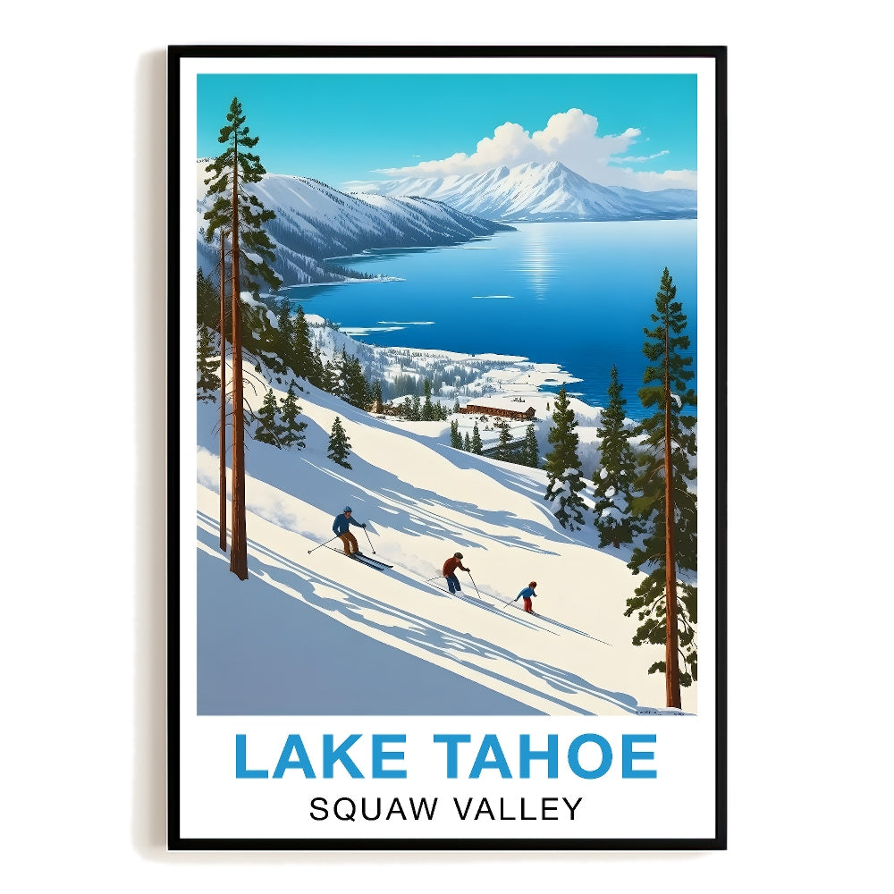 Lake Tahoe Squaw Valley Travel Poster Winter Adventure Souvenir Wall Art Landscape Print Painting Picture For Home Room Living Room Office Bedroom Decor Unframed | siriusteestore