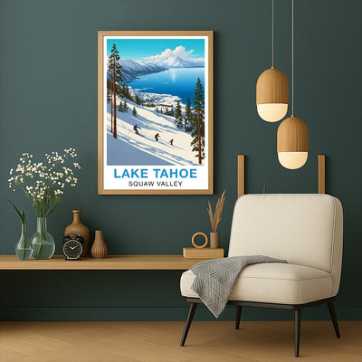 Lake Tahoe Squaw Valley Travel Poster Winter Adventure Souvenir Wall Art Landscape Print Painting Picture For Home Room Living Room Office Bedroom Decor Unframed | siriusteestore