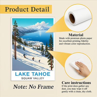 Lake Tahoe Squaw Valley Travel Poster Winter Adventure Souvenir Wall Art Landscape Print Painting Picture For Home Room Living Room Office Bedroom Decor Unframed | siriusteestore