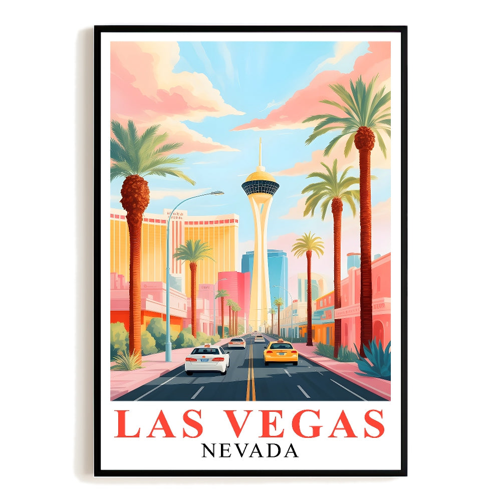 Las Vegas Art Print Poster Colorful City Skyline Nevada Travel Souvenir Wall Art Landscape Painting Ideal Gift For Home Living Room Office Bedroom Decor Unframed | siriusteestore