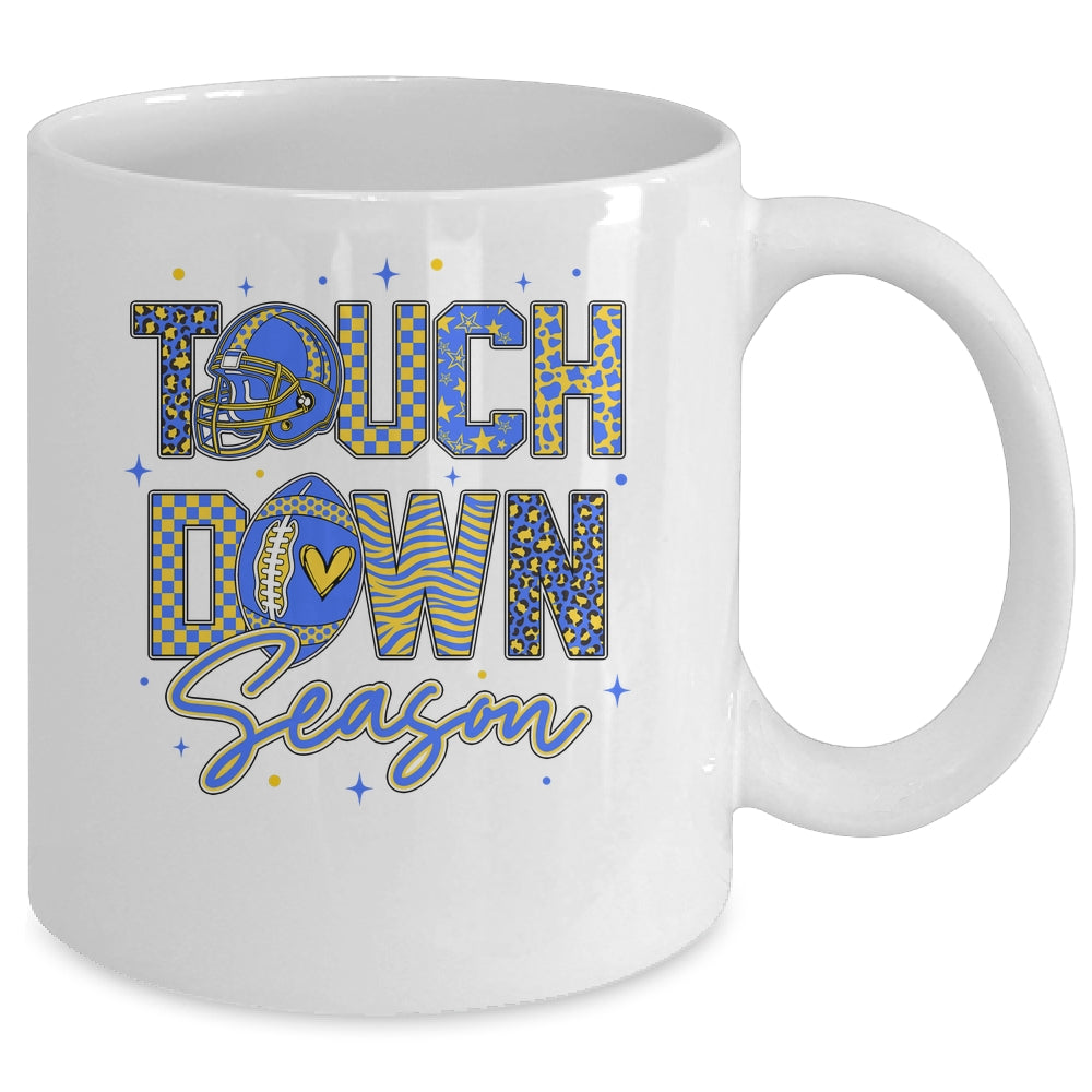 Leopard Blue Gold Checkered Football Touchdown Season Mug | siriusteestore