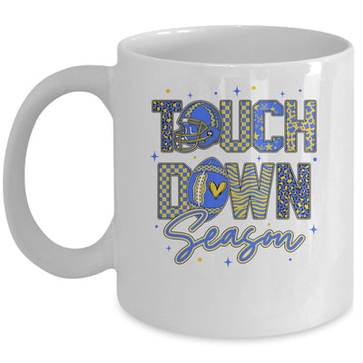 Leopard Blue Gold Checkered Football Touchdown Season Mug | siriusteestore