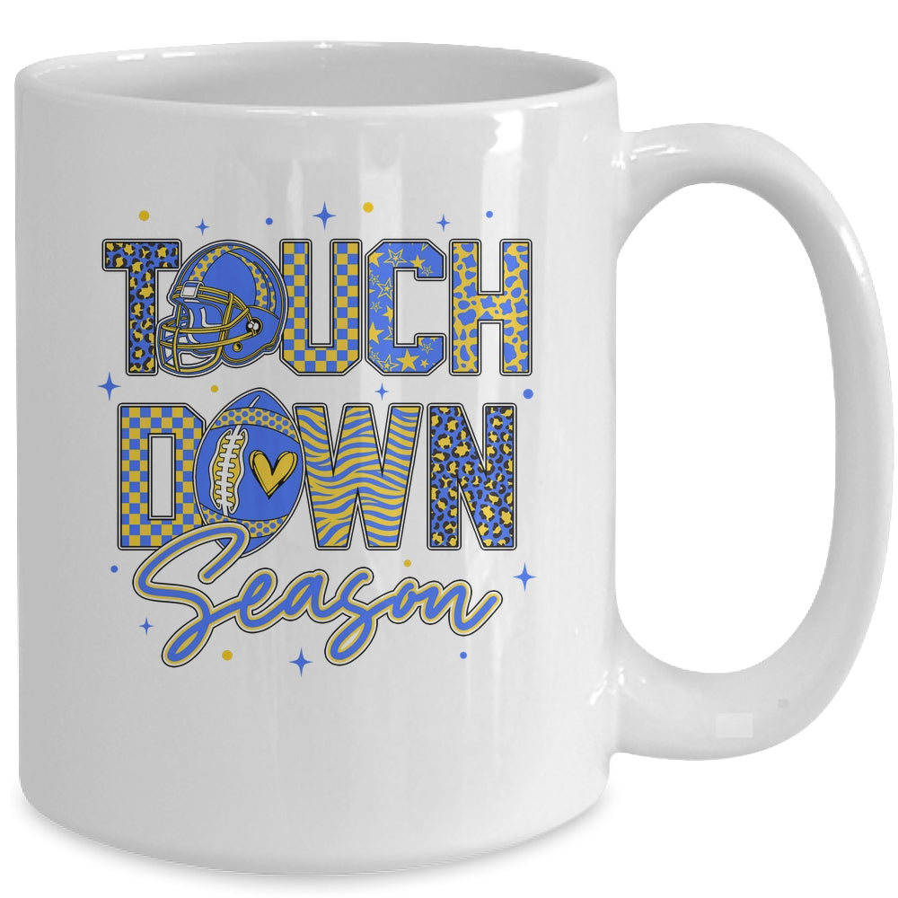 Leopard Blue Gold Checkered Football Touchdown Season Mug | siriusteestore