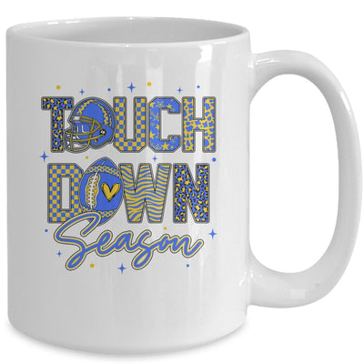 Leopard Blue Gold Checkered Football Touchdown Season Mug | siriusteestore