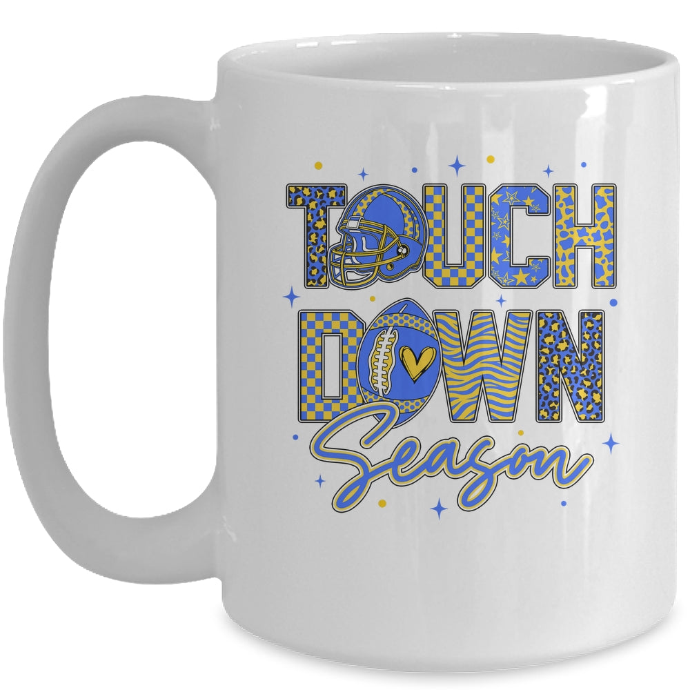 Leopard Blue Gold Checkered Football Touchdown Season Mug | siriusteestore