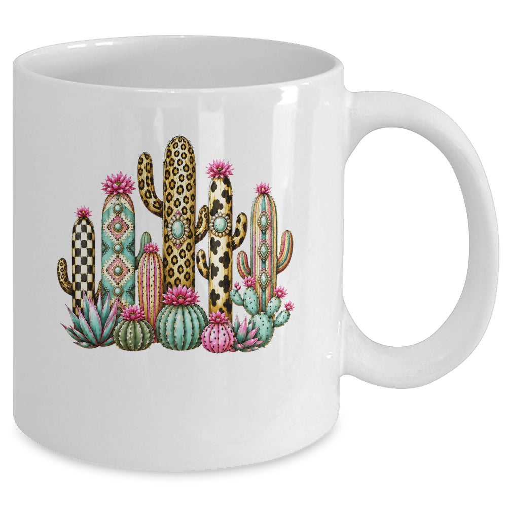 Leopard Checkerboard Western Cactus Boho Cowgirl Women Mug | siriusteestore