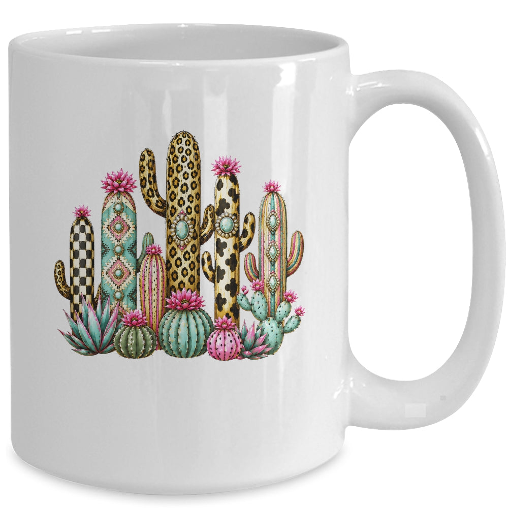 Leopard Checkerboard Western Cactus Boho Cowgirl Women Mug | siriusteestore