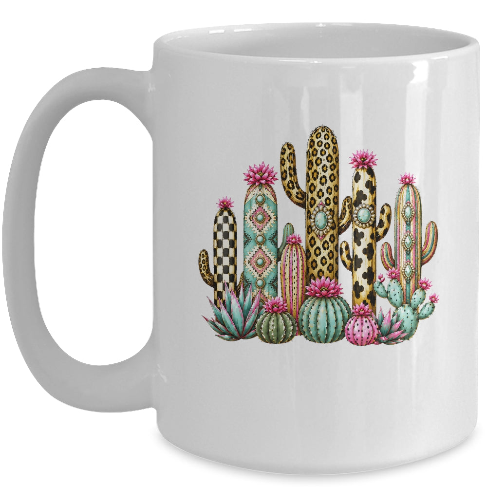 Leopard Checkerboard Western Cactus Boho Cowgirl Women Mug | siriusteestore