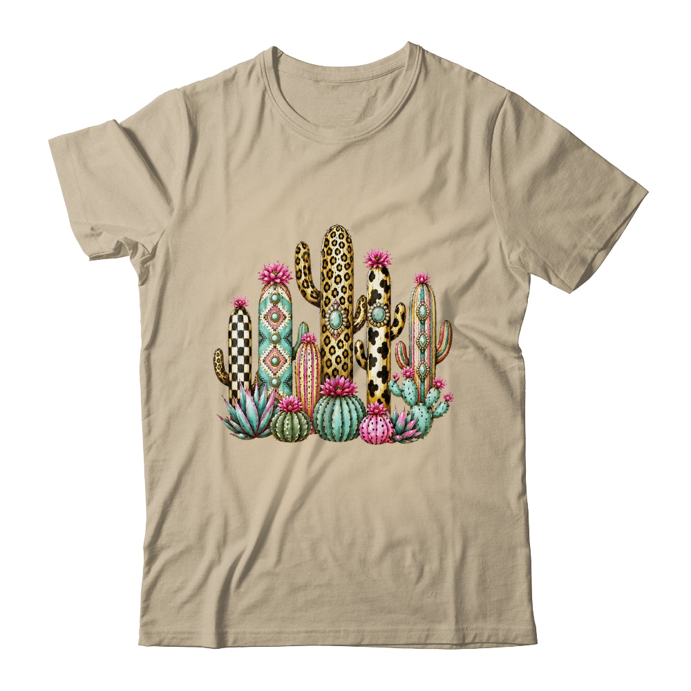Leopard Checkerboard Western Cactus Boho Cowgirl Women Shirt & Tank Top | siriusteestore