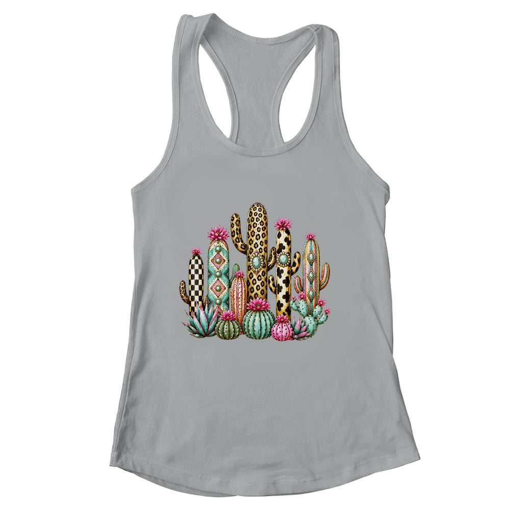 Leopard Checkerboard Western Cactus Boho Cowgirl Women Shirt & Tank Top | siriusteestore