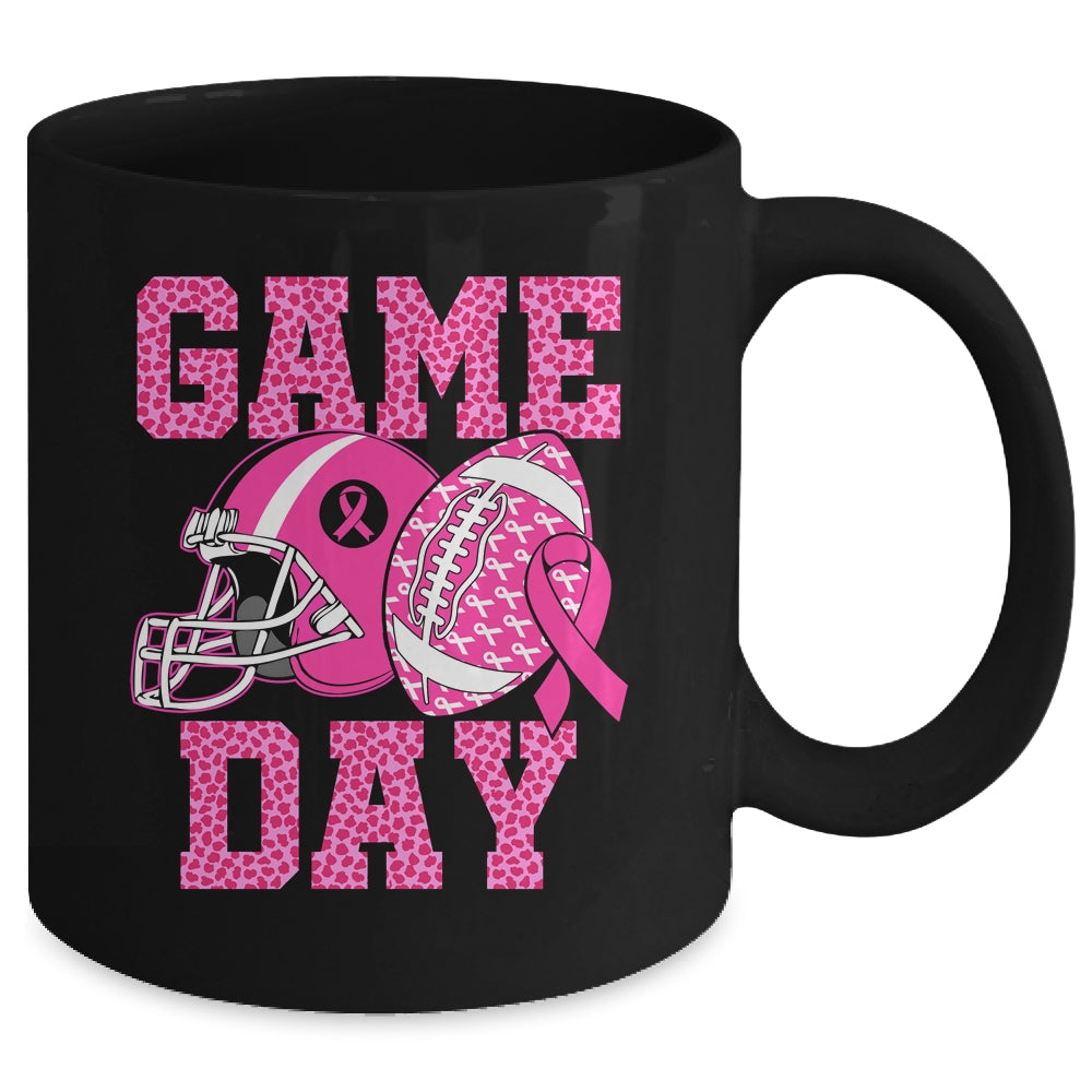 Leopard Game Day Pink American Football Tackle Breast Cancer Mug | siriusteestore