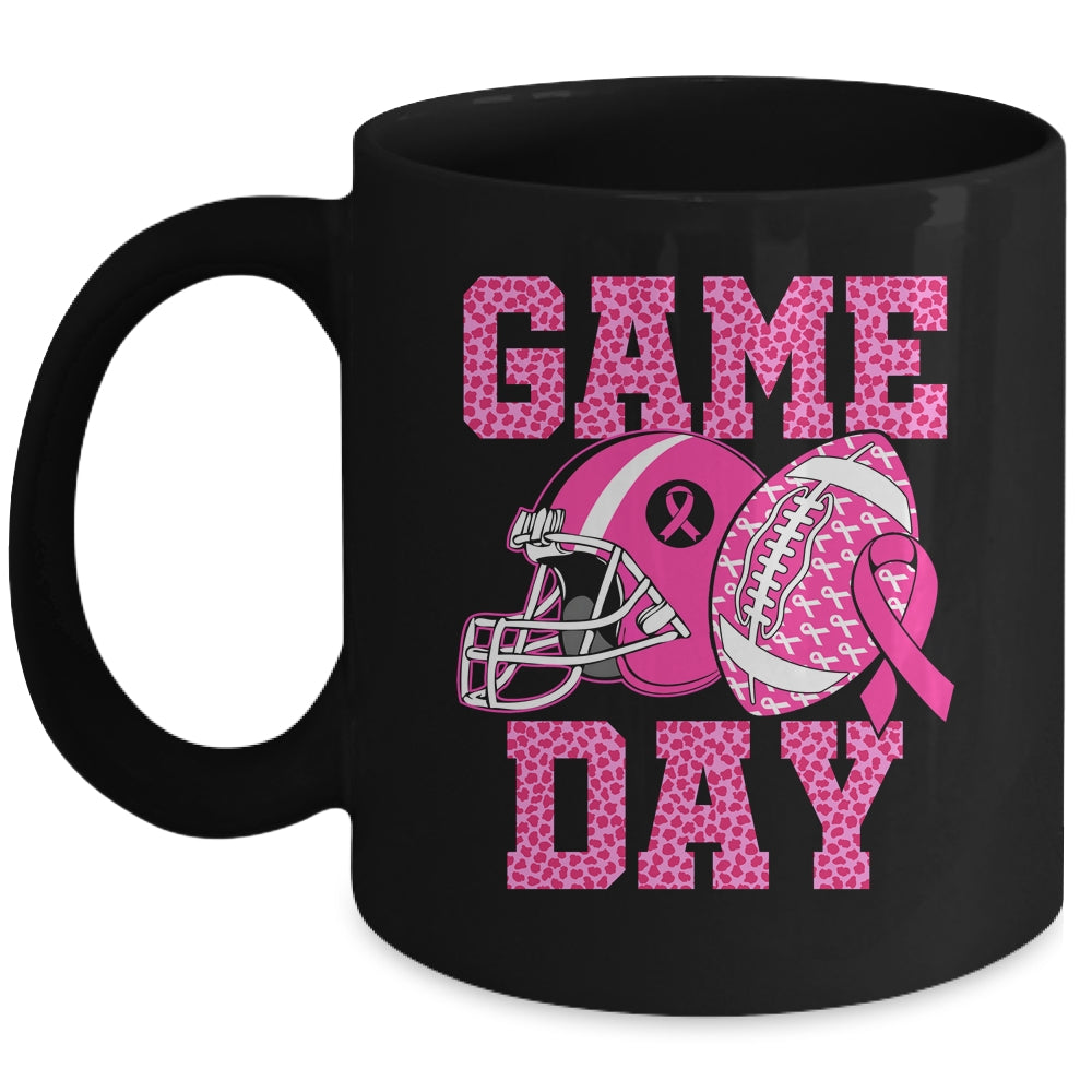 Leopard Game Day Pink American Football Tackle Breast Cancer Mug | siriusteestore