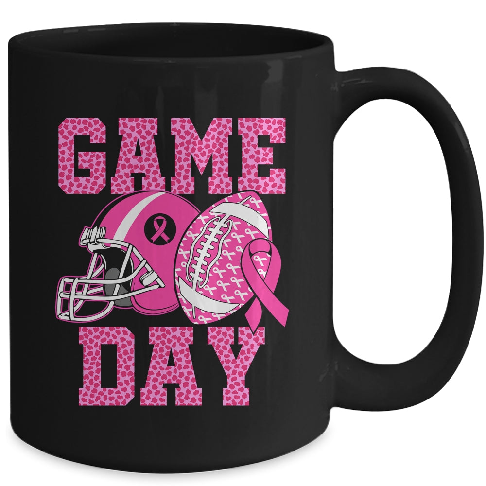 Leopard Game Day Pink American Football Tackle Breast Cancer Mug | siriusteestore