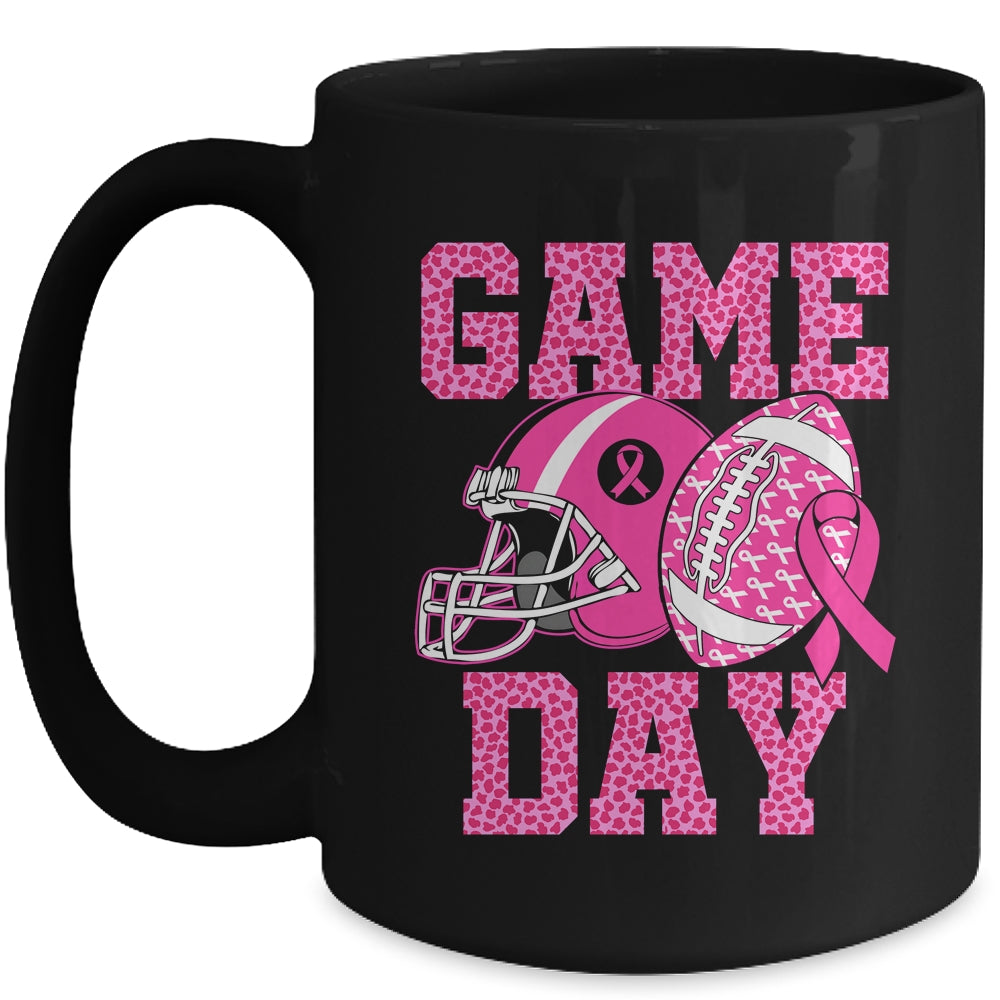 Leopard Game Day Pink American Football Tackle Breast Cancer Mug | siriusteestore