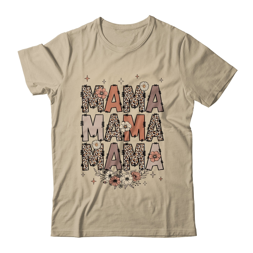 Leopard Mama Flower Retro Mama Groovy Boho Mom Mother's Day Shirt & Tank Top | siriusteestore