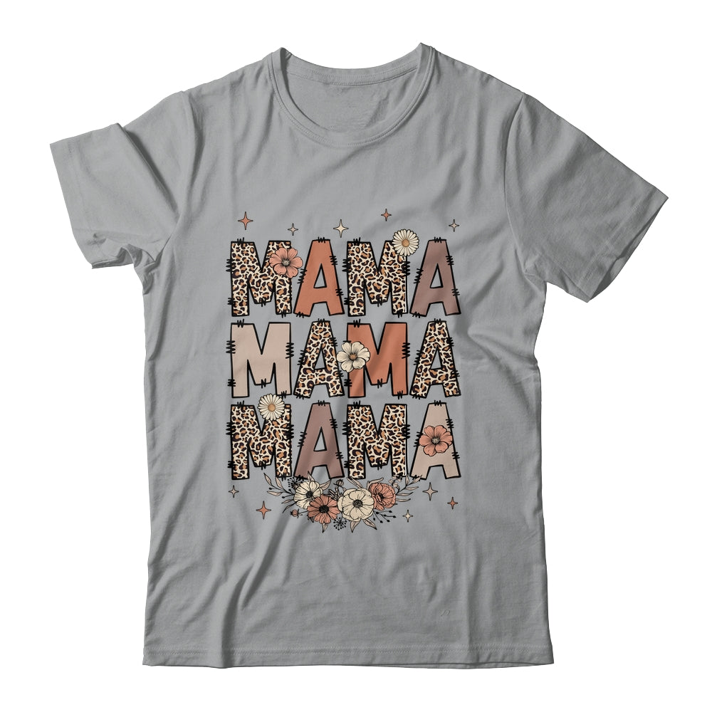Leopard Mama Flower Retro Mama Groovy Boho Mom Mother's Day Shirt & Tank Top | siriusteestore