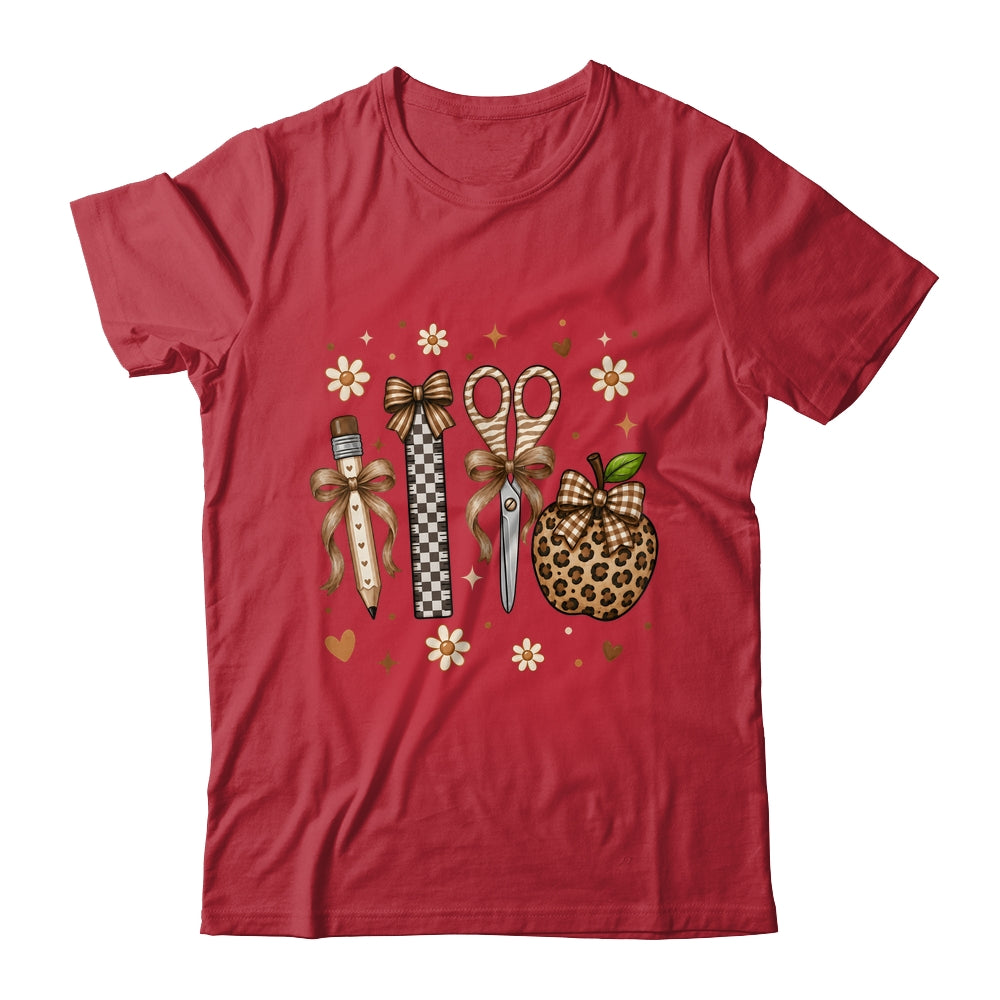 Leopard Teacher Apple School Checkered Pencil Coquette Bow Shirt & Hoodie | siriusteestore