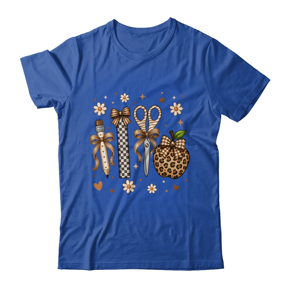 Leopard Teacher Apple School Checkered Pencil Coquette Bow Shirt & Hoodie | siriusteestore