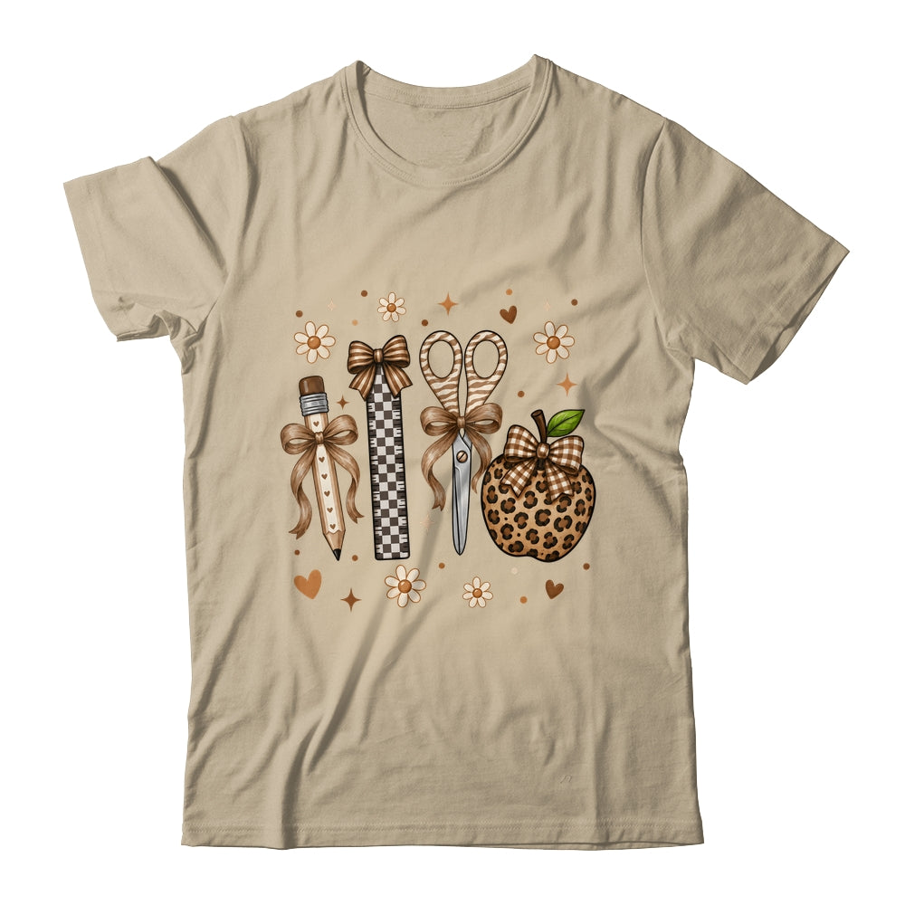 Leopard Teacher Apple School Checkered Pencil Coquette Bow Shirt & Hoodie | siriusteestore
