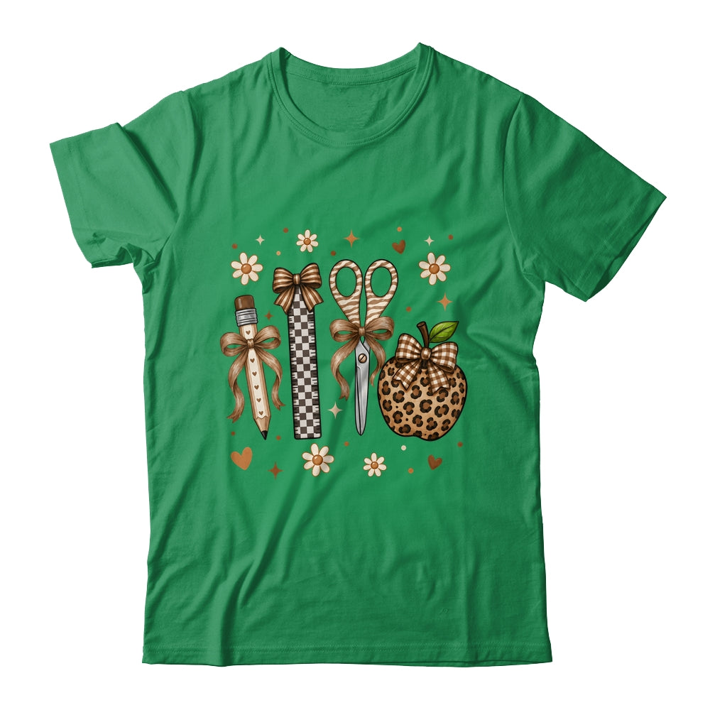 Leopard Teacher Apple School Checkered Pencil Coquette Bow Shirt & Hoodie | siriusteestore