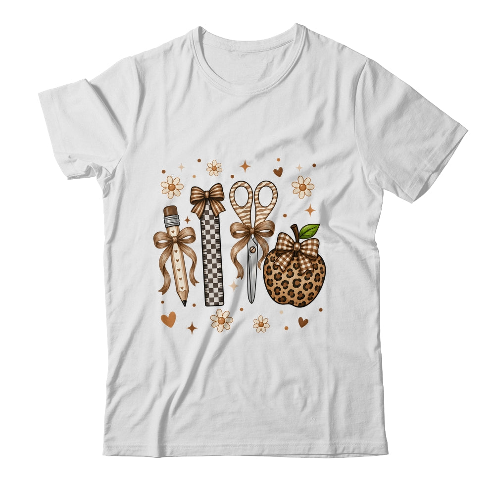 Leopard Teacher Apple School Checkered Pencil Coquette Bow Shirt & Hoodie | siriusteestore