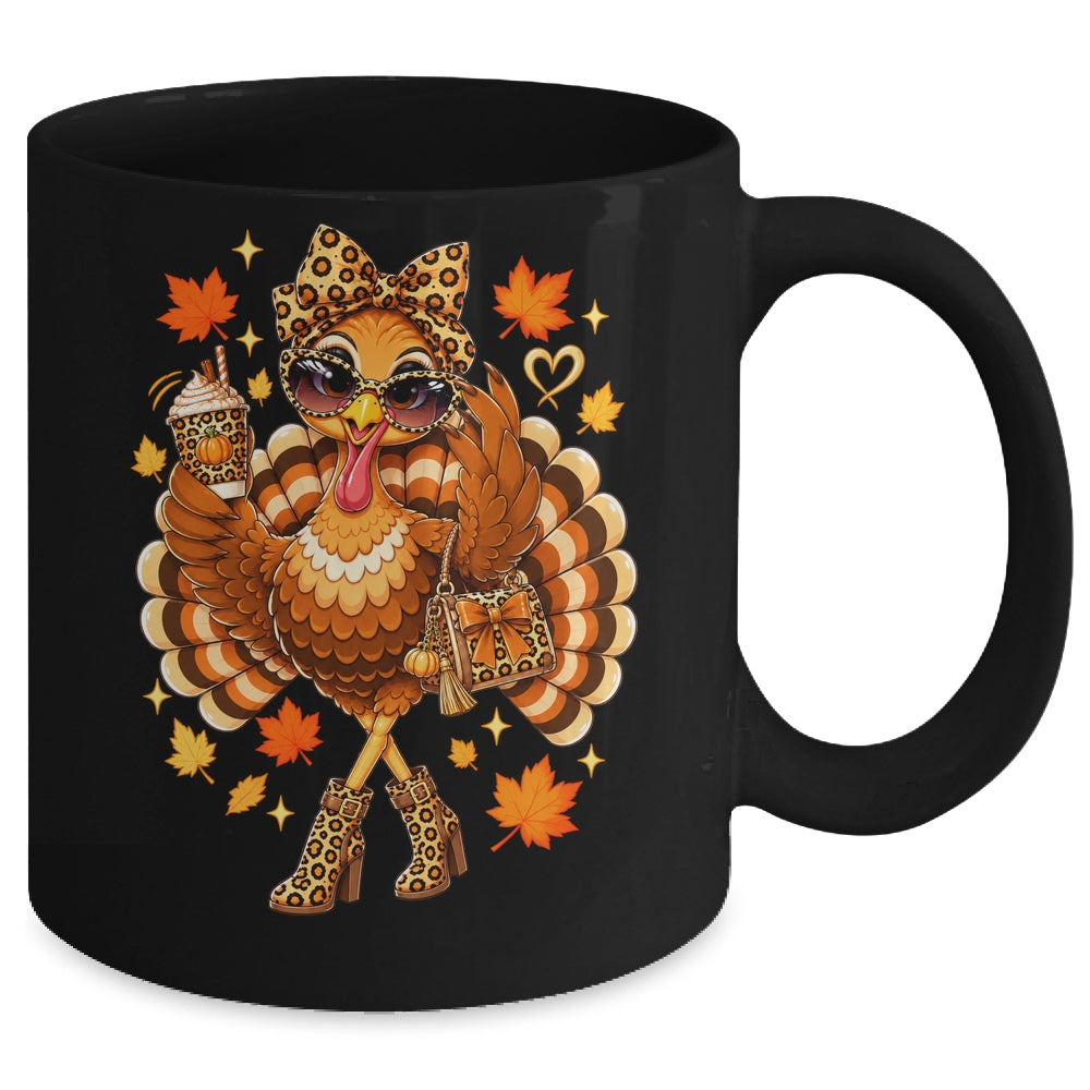 Leopard Turkey Drinking Coffee Women Thanksgiving Turkey Mug | siriusteestore
