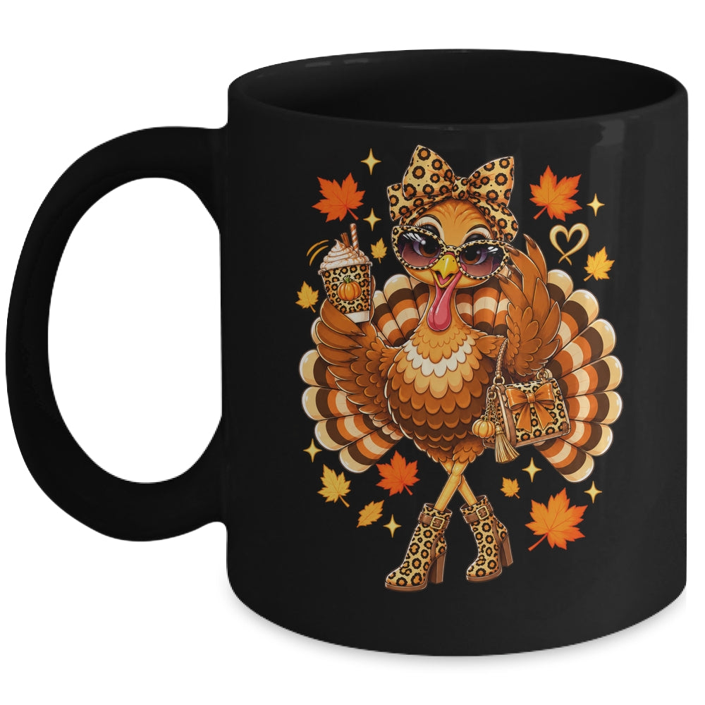 Leopard Turkey Drinking Coffee Women Thanksgiving Turkey Mug | siriusteestore