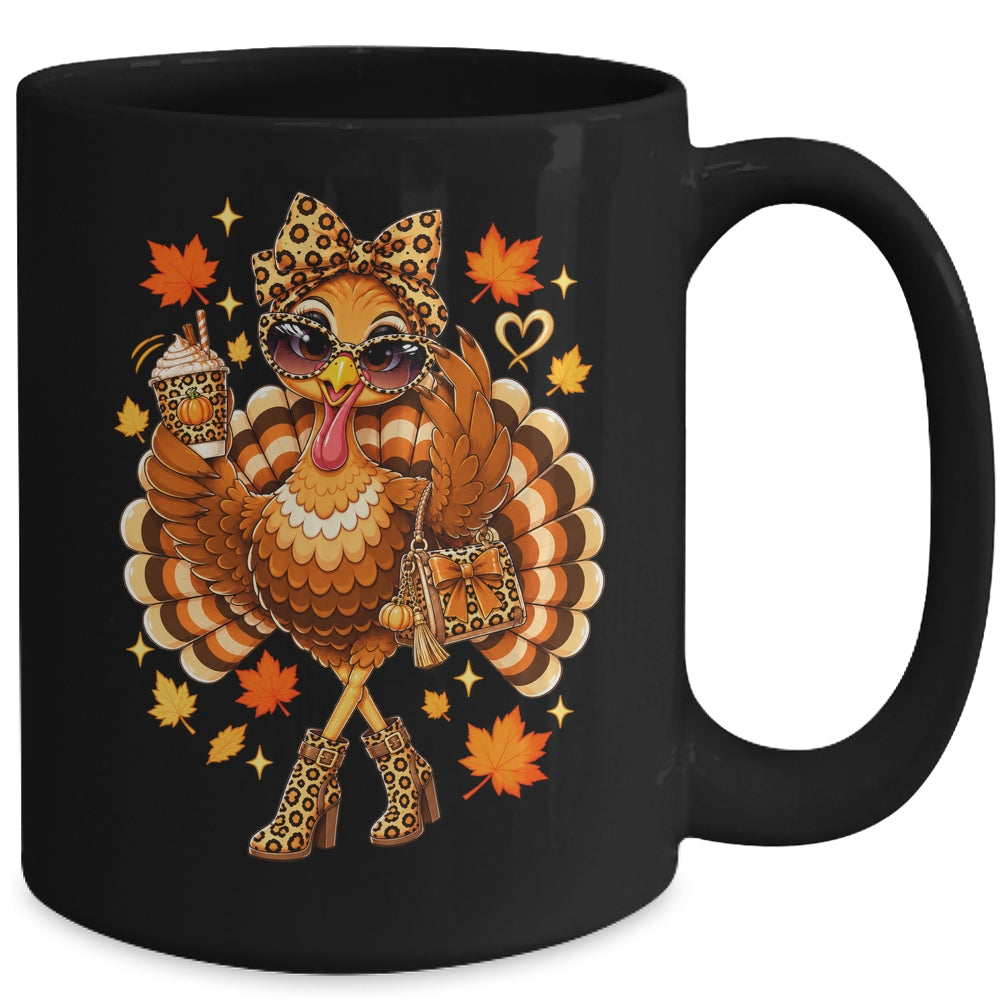 Leopard Turkey Drinking Coffee Women Thanksgiving Turkey Mug | siriusteestore