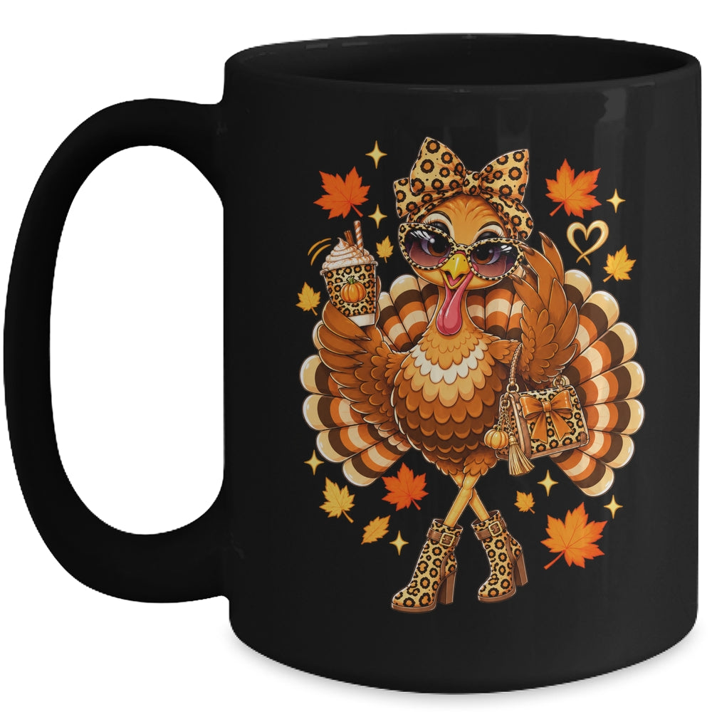 Leopard Turkey Drinking Coffee Women Thanksgiving Turkey Mug | siriusteestore