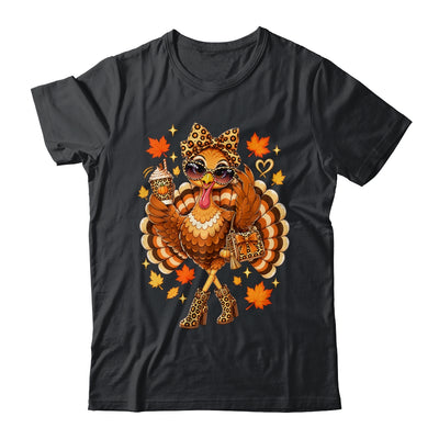 Leopard Turkey Drinking Coffee Women Thanksgiving Turkey Shirt & Sweatshirt | siriusteestore