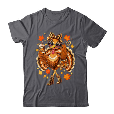 Leopard Turkey Drinking Coffee Women Thanksgiving Turkey Shirt & Sweatshirt | siriusteestore