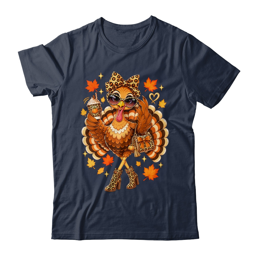 Leopard Turkey Drinking Coffee Women Thanksgiving Turkey Shirt & Sweatshirt | siriusteestore