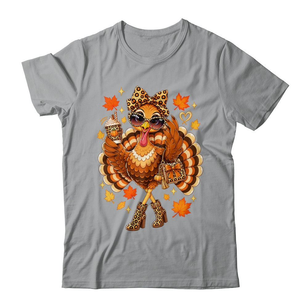 Leopard Turkey Drinking Coffee Women Thanksgiving Turkey Shirt & Sweatshirt | siriusteestore