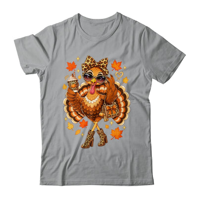 Leopard Turkey Drinking Coffee Women Thanksgiving Turkey Shirt & Sweatshirt | siriusteestore