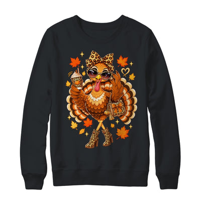 Leopard Turkey Drinking Coffee Women Thanksgiving Turkey Shirt & Sweatshirt | siriusteestore