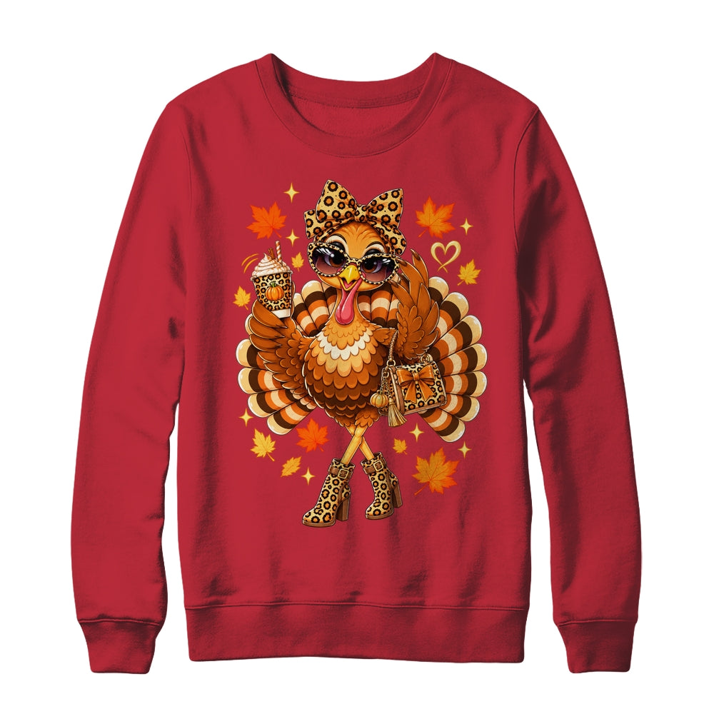 Leopard Turkey Drinking Coffee Women Thanksgiving Turkey Shirt & Sweatshirt | siriusteestore