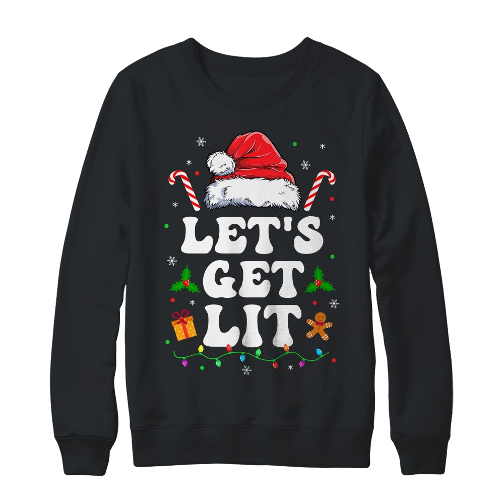 Let's Get Lit Drinking Santa Hat Christmas Lights Funny Shirt & Sweatshirt | siriusteestore