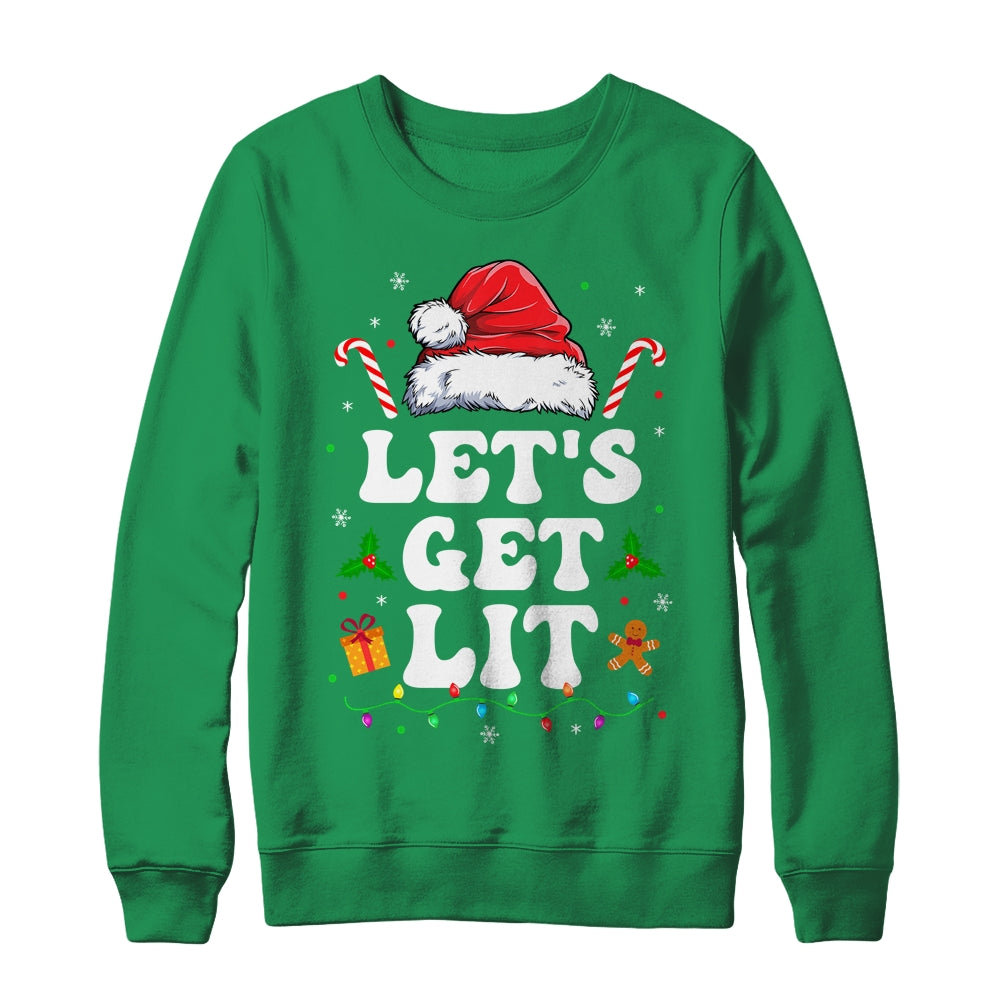 Let's Get Lit Drinking Santa Hat Christmas Lights Funny Shirt & Sweatshirt | siriusteestore