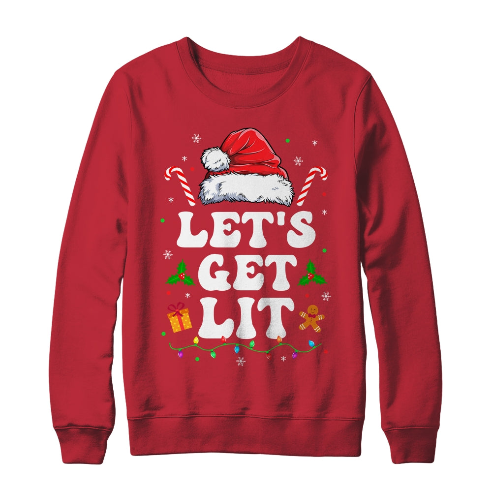 Let's Get Lit Drinking Santa Hat Christmas Lights Funny Shirt & Sweatshirt | siriusteestore