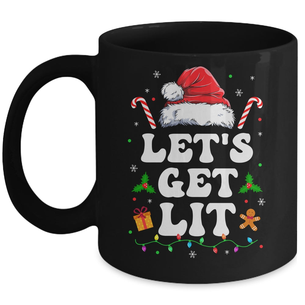 Let's Get Lit Drinking Santa Hat Christmas Lights Funny Mug | siriusteestore