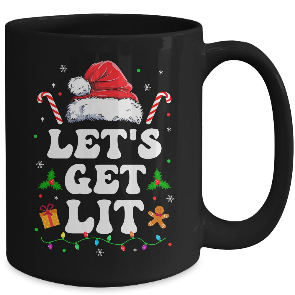 Let's Get Lit Drinking Santa Hat Christmas Lights Funny Mug | siriusteestore