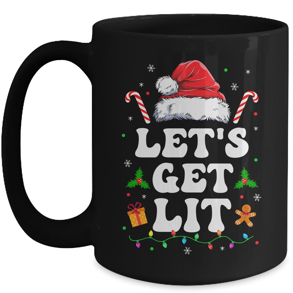 Let's Get Lit Drinking Santa Hat Christmas Lights Funny Mug | siriusteestore