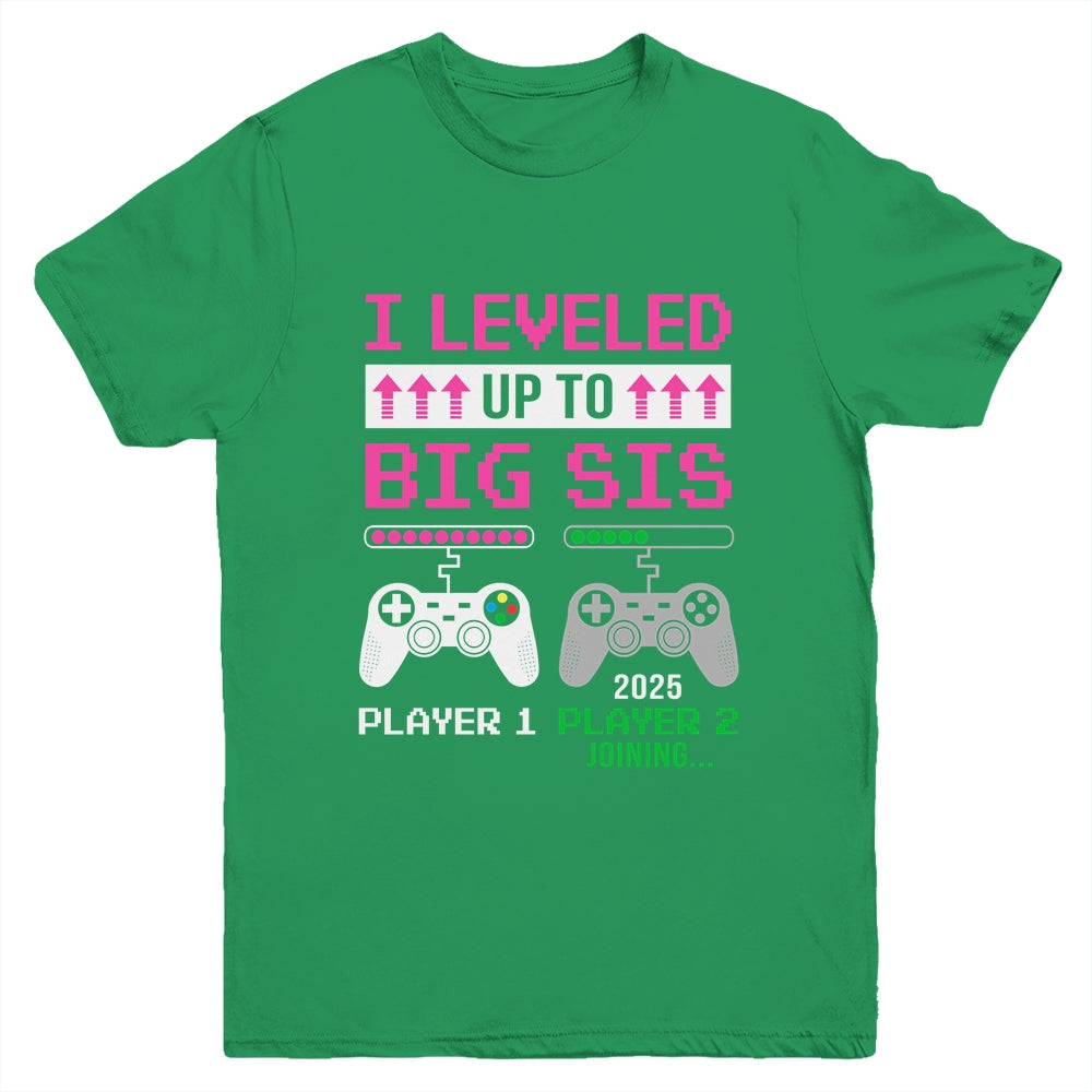Leveled Up To Big Sister 2025 Funny Video Game Soon To Be Sister Youth Shirt | siriusteestore
