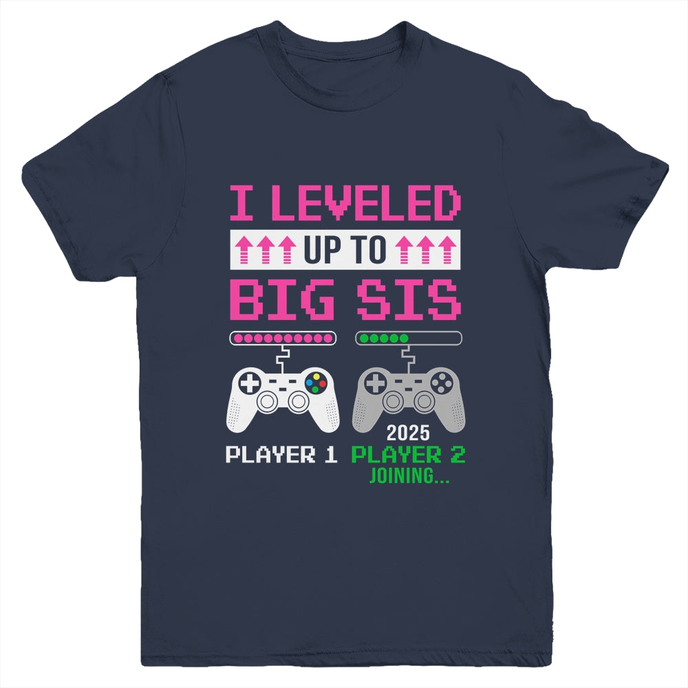 Leveled Up To Big Sister 2025 Funny Video Game Soon To Be Sister Youth Shirt | siriusteestore