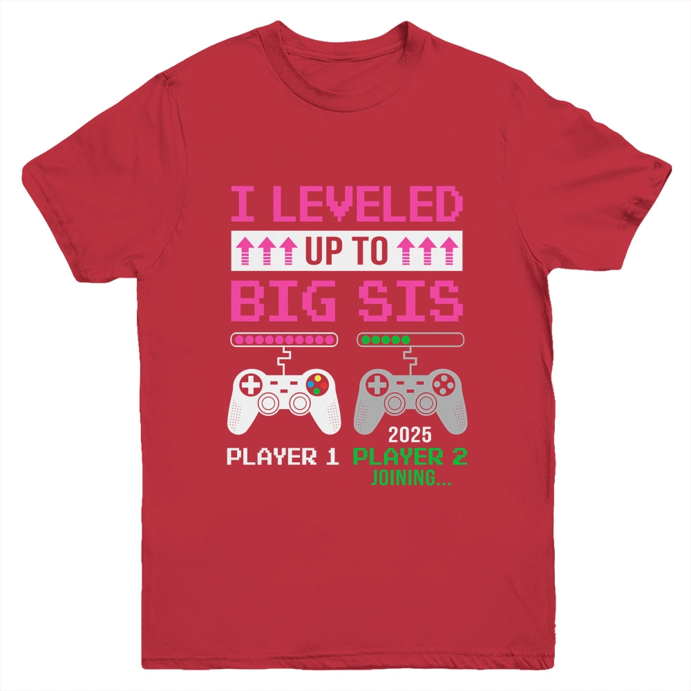 Leveled Up To Big Sister 2025 Funny Video Game Soon To Be Sister Youth Shirt | siriusteestore