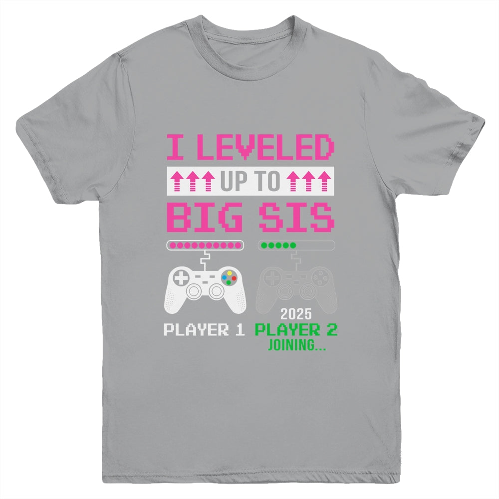 Leveled Up To Big Sister 2025 Funny Video Game Soon To Be Sister Youth Shirt | siriusteestore