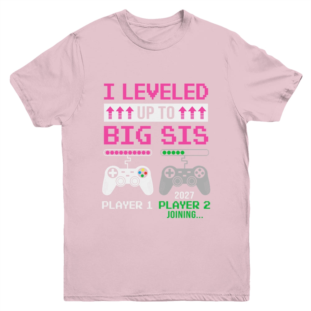 Leveled Up To Big Sister 2027 Funny Video Game Soon To Be Sister Youth Shirt | siriusteestore