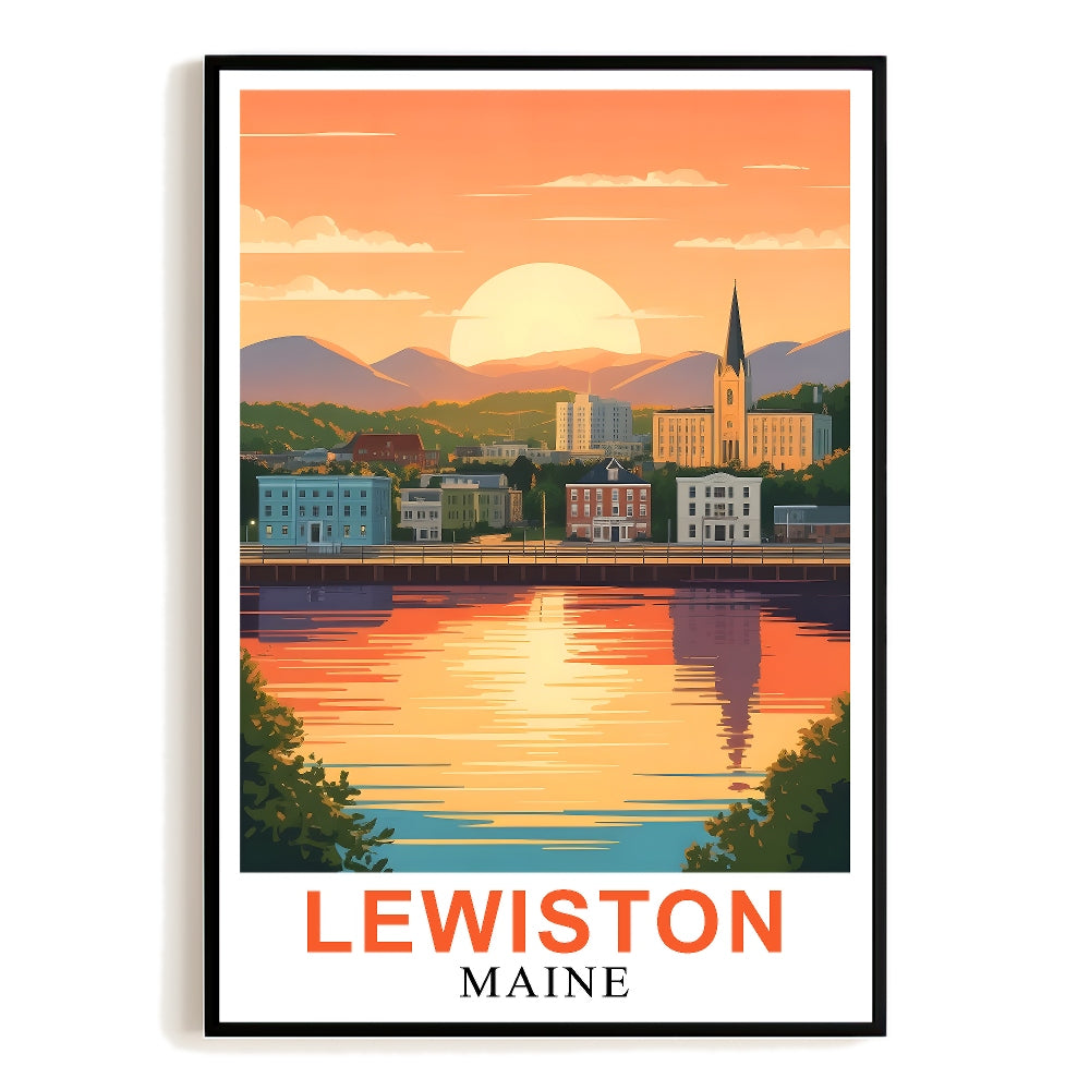 Lewiston Maine Vintage Travel Poster Sunset Retro Ideal Gift For Friends And Family Wall Art Landscape Painting For Home Office Decoration Living Room Decor Unframed | siriusteestore