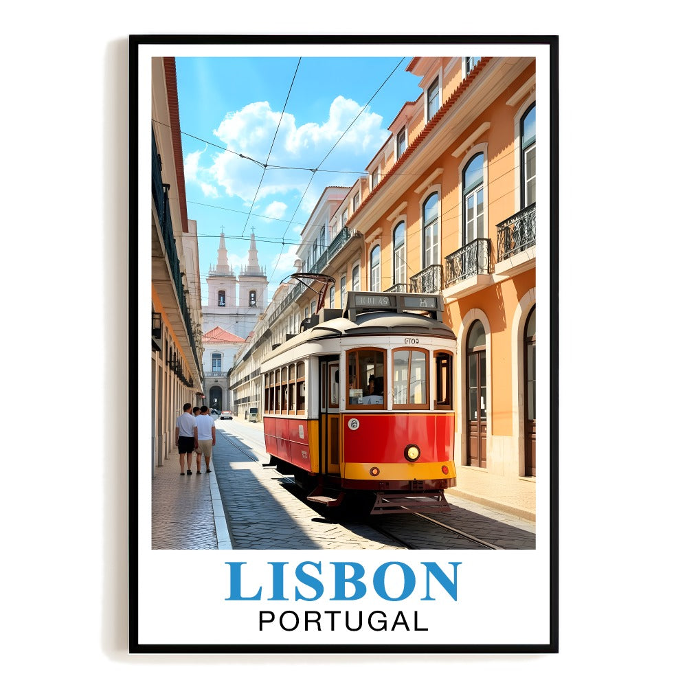 Lisbon Portugal Vintage Travel Poster Iconic Red Tram Street Scene Wall Art Print Souvenir Landscape Painting Picture For Home Decor Living Room Office Bedroom Unframed | siriusteestore